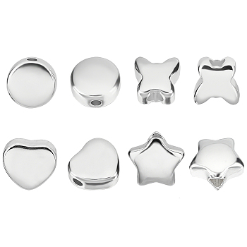Unicraftale 8Pcs 4 Style 304 Stainless Steel Beads, Mixed Shape, Stainless Steel Color, 10x10x6mm, Hole: 3mm