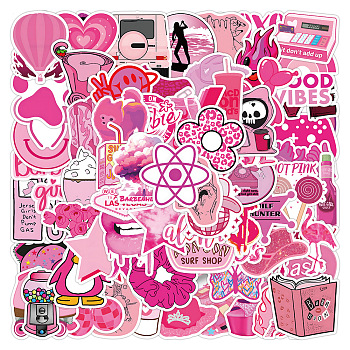 100Pcs PVC Self-Adhesive Cartoon Stickers, Waterproof Decals for Art Craft, DIY Scrapbooking, Deep Pink, 30~60mm