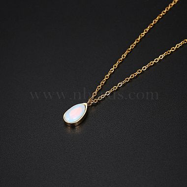 Opalite Teardrop Pendant Necklace with Stainless Steel Chains(JD6752-1)-3