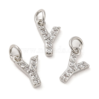 Real 18K Gold Plated Clear Letter Y Brass+Cubic Zirconia Charms