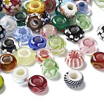 Handmade Lampwork European Beads, Large Hole Beads, Rondelle, Mixed Color, 13~17.5x6.5~11mm, Hole: 5.5~7mm(LAMP-P068-05)