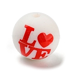 Silicone Beads, Round, LOVE, Red, Word, 15mm, Hole: 2mm(SIL-E009-01G)
