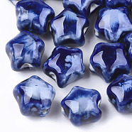 Handmade Porcelain Beads, Fancy Antique Glazed Porcelain, Star, Dark Blue, 15~16x15.5~17x12~12.5mm, Hole: 2~2.5mm(X-PORC-S498-48B)