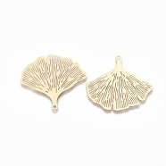 Brass Pendants, Etched Metal Embellishments, Ginkgo Leaf, Light Gold, 30x33x0.3mm, Hole: 1.4mm(KKC-T001-29KC)