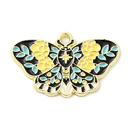 Alloy Enamel Pendants, Golden, Butterfly with Flower Charm, Black, 18x28x1.5mm,Hole: 1.8mm(X-ENAM-R146-01D)