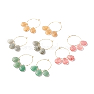 Gemstone Teardrop Beaded Hoop Earrings for Women, Golden, 47x41x4.6mm, Pin: 0.7mm(EJEW-JE04787)