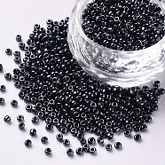 Glass Seed Beads, Opaque Colors Lustered, Round, Black, 2mm, Hole: 1mm, about 30000pcs/pound(SEED-A012-2mm-129)