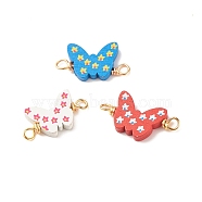 Spray Painted Wood Connector Charms, with Golden Tone Copper Wire Loops, Butterfly, Mixed Color, 30.5~34x16.5x4.5mm, Hole: 3.5~4mm(PALLOY-JF01427-08)