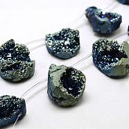 Electroplated Natural Druzy Agate Beads Strands, Top Drilled Beads, Teardrop, Dyed, Rainbow Plated, 36~42x23~29x12~32mm, Hole: 1.5mm, about 5pcs/strand, 8.26 inch~9.44 inch(21~24cm)(G-N0259-03)