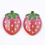 Resin Cabochons, with Glitter Powder, Strawberry, Red, 31.5x23x6.5mm(X-CRES-T019-05)
