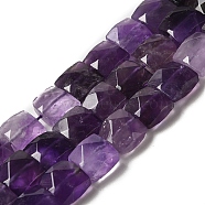 Natural Amethyst Beads Strands, Faceted, Square, 9~10.5x10~10.5x6mm, Hole: 1mm, about 18~20pcs/strand, 7.09~7.68 inch (18~19.5cm)(G-C109-A06-01)