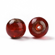 Handmade Gold Sand Lampwork Beads, Round, Red, 14.5x13.5~14mm, Hole: 1.6~2mm(LAMP-C004-02A)