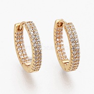 Clear Cubic Zirconia Small Chunky Huggie Hoop Earrings for Women, Real 18K Gold Plated, 16x3mm, Pin: 1mm(ZIRC-SZ0002-75)