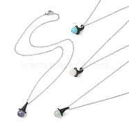 Natural & Synthetic Mixed Gemstone Witch Hat Pendant Necklace, 304 Stainless Steel Necklace for Women, 17.52 inch(44.5cm)(NJEW-JN04386)