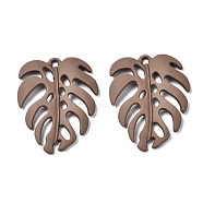 Spray Painted Alloy Pendants, Tropical Leaf Charms, Cadmium Free & Lead Free, Monstera Leaf, Saddle Brown, 34.5x26.5x4mm, Hole: 1.8mm(PALLOY-T077-116C-RS)