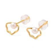 Sterling Silver Studs Earrings, with Natural Pearl,  Jewely for Women, Cloud, Real 18K Gold Plated, 15x10mm(EJEW-K273-16G)