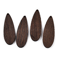 Natural Wenge Wood Big Pendants, Undyed, Teardrop Charms, Coconut Brown, 57x19.5x3.5mm, Hole: 2mm(WOOD-T023-73)