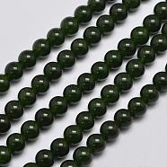 Natural & Dyed Malaysia Jade Bead Strands, Imitation Taiwan Jade, Round, Dark Olive Green, 6mm, Hole: 0.8mm, about 64pcs/strand, 15 inch(X-G-A146-6mm-A28)