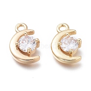 Brass Micro Clear Cubic Zirconia Charms, Long-Lasting Plated, Moon, Real 14K Gold Plated, 12.7x8.2x3.5mm, Hole: 1.8mm(ZIRC-H101-06G)