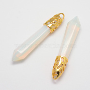 Opalite Big Pointed Pendants, with Alloy Findings, Bullet, Golden, 57~63x13x10mm, Hole: 3x4mm(G-D860-C09-G)