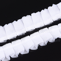 Organza Ribbon, Pleated/Double Ruffle Ribbon, White, 19~23mm, 30m/bundle(ORIB-S047-04I)