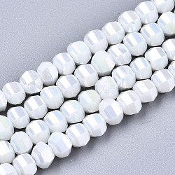 Electroplate Glass Beads Strands, AB Color Plated, Faceted, Round, White, 6x4.5mm, Hole: 1.2mm, about 98~99pcs/strand, 17.32~17.71 inch(44~45cm)(EGLA-S194-01A-A08)