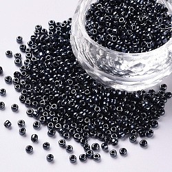 12/0 Glass Seed Beads, Opaque Colors Lustered, Round, Black, 2mm, Hole: 1mm, about 30000pcs/pound(SEED-A012-2mm-129)