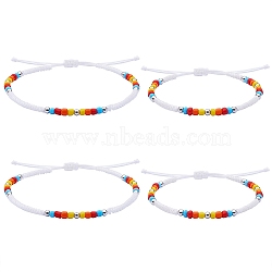 4Pcs 4 Style Glass Seed & 303 Stainless Steel Braided Bead Bracelets and Anklets Set, Friendship Jewelry for Women, Colorful, Inner Diameter: 1.97~3.27 inch(5~8.3cm), 2.76~3.78 inch(7~9.6cm), 1Pc/style(SJEW-SW00003-06)