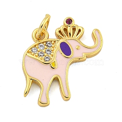 Brass Micro Pave Clear Cubic Zirconia Pendants, with Enamel, Real 18K Gold Plated, Elephant, Lavender Blush, 15x17x2mm, Hole: 3mm(KK-R159-18G-02)