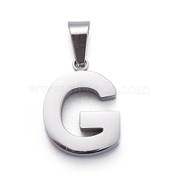 304 Stainless Steel Letter Pendants, Manual Polishing, Alphabet, Stainless Steel Color, Letter.G, 18x13.5x4mm, Hole: 6x3mm(STAS-H127-G-P)