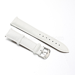 Leather Watch Bands, with Stainless Steel Clasps, White, 87x20x2mm, 125x18x2mm(WACH-M140-20#-01)