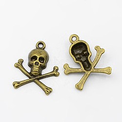 Tibetan Style Alloy Pendant, Cadmium Free & Nickel Free & Lead Free, Antique Bronze, Pirate Style Skull, about 24mm long, 21mm wide, 4mm thick, hole:2mm(X-MLF10441Y-NF)