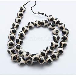 Tibetan Style Turtle Back Pattern dZi Beads, Natural Agate, Giraffe Skin Agate, Dyed, Faceted Round, 8mm, Hole: 1mm, about 48pcs/strand, 15 inch(X-G-H1454-1)