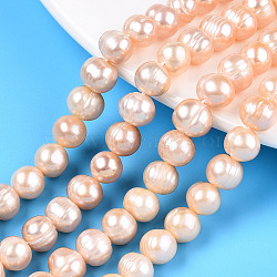 Natural Cultured Freshwater Pearl Beads Strands, Potato, PeachPuff, 7~8mm, Hole: 0.6mm, about 47pcs/strand, 13.98~14.37 inch(35.5~36.5cm)(PEAR-N013-07L)