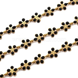 Golden Brass Enamel Link Chain, Long-Lasting Plated, with Spool, Unwelded, Flower, Black, 9x6x1mm, 32.8 Feet(10m)/roll(CHC-H103-08J-G)