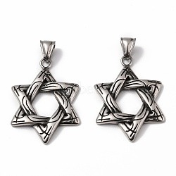 304 Stainless Steel Pendants, Star of David, Antique Silver, 41x29x3.5mm, Hole: 4.5x8mm(STAS-L262-24AS)