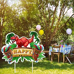 Plastic Yard Signs Display Decorations, for Outdoor Garden Decoration, Dinosaur with Word Happy Birthday, Colorful, 270x360x4mm(DIY-WH0248-012)