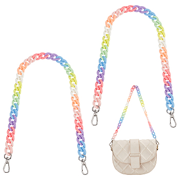 Rainbow Color Acrylic Curb Chain Bag Strap, with Zinc Alloy Swivel Clasps, for Handbag Chain Replacement Accessories, Colorful, 59.2cm