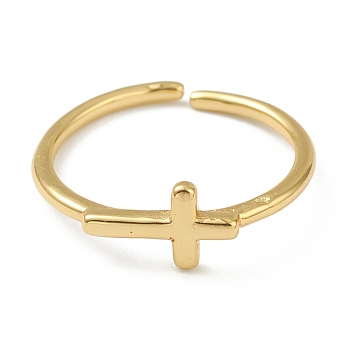 Brass Cuff Rings, Open Rings, Long-Lasting Plated, Cross, Golden, US Size 6(16.5mm)