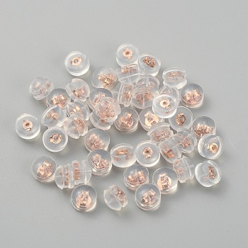Sterling Silver Silicone Cover Ear Nuts, Hamburger, Rose Gold, 5x4mm, Hole: 0.7mm