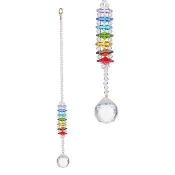 Glass Teardrop Pendant Decorations, with Imitation Austrian Crystal Beads, 304 Stainless Steel Split Rings, Colorful, 250mm