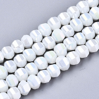 Electroplate Glass Beads Strands, AB Color Plated, Faceted, Round, White, 6x4.5mm, Hole: 1.2mm, about 98~99pcs/strand, 17.32~17.71 inch(44~45cm)