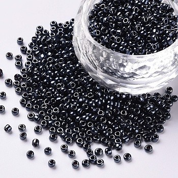 Glass Seed Beads, Opaque Colors Lustered, Round, Black, 2mm, Hole: 1mm, about 30000pcs/pound
