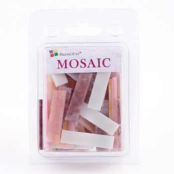 Glass Mosaic Tiles Cabochons, for Crafts Art, Rectanglee, Pink, 40.5~42.5x10~10.5x2.5~3mm, about 200g/box