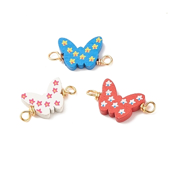 Spray Painted Wood Connector Charms, with Golden Tone Copper Wire Loops, Butterfly, Mixed Color, 30.5~34x16.5x4.5mm, Hole: 3.5~4mm