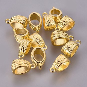 Tibetan Style Alloy Tube Bails, Loop Bails, Bail Beads, Lead Free and Cadmium Free, Golden, about 14mm long, 7.5mm wide, 9mm thick, hole: 1.5mm