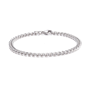 304 Stainless Steel Curb Chains Bracelet for Men Women, Stainless Steel Color, 7-1/2 inch(19cm)