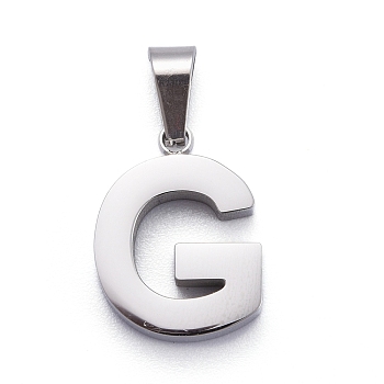 304 Stainless Steel Letter Pendants, Manual Polishing, Alphabet, Stainless Steel Color, Letter.G, 18x13.5x4mm, Hole: 6x3mm