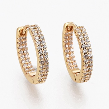 Clear Cubic Zirconia Small Chunky Huggie Hoop Earrings for Women, Real 18K Gold Plated, 16x3mm, Pin: 1mm
