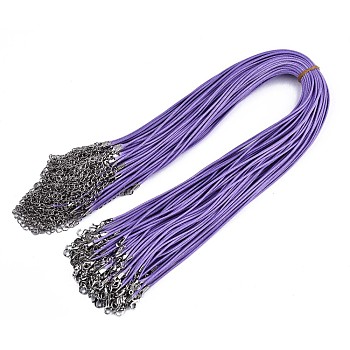 Waxed Cotton Cord Necklace Making, with Alloy Lobster Claw Clasps and Iron End Chains, Platinum, Medium Purple, 17.12 inch(43.5cm), 1.5mm